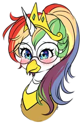 Size: 1280x1900 | Tagged: safe, artist:torihime, derpibooru import, oc, oc:rainbow feather, gryphon, hippogriff, glasses, grifficorn, griffon oc, horned griffon, image, interspecies offspring, magical lesbian spawn, offspring, parent:gilda, parent:rainbow dash, parents:gildash, png, princess, solo