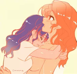 Size: 2048x1983 | Tagged: suggestive, artist:5mmumm5, derpibooru import, sci-twi, sunset shimmer, twilight sparkle, equestria girls, blushing, breasts, duo, duo female, eyes closed, female, hug, image, jpeg, lesbian, nudity, open mouth, partial nudity, scitwishimmer, shipping, sideboob, sunsetsparkle