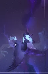 Size: 1976x3035 | Tagged: safe, artist:dreamsugar, derpibooru import, princess luna, alicorn, pony, absurd resolution, beautiful, ethereal mane, eyes closed, female, flowing mane, galaxy mane, horn, image, jpeg, mare, missing accessory, reflection, solo, swimming, water, wings