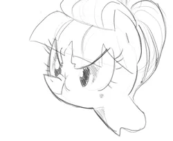 Size: 956x782 | Tagged: dead source, safe, artist:tess, derpibooru import, aunt orange, earth pony, pony, eye clipping through hair, female, frown, glare, grumpy, image, monochrome, nose wrinkle, png, scrunchy face, simple background, solo, white background
