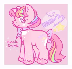 Size: 800x761 | Tagged: safe, artist:cosmiccrayons, artist:cosmiiccrayons, derpibooru import, oc, oc:cosmic crayons, unofficial characters only, pony, unicorn, cutie mark, eye clipping through hair, female, horn, image, jpeg, kidcore, looking at you, mare, simple background, solo, unicorn oc, white background