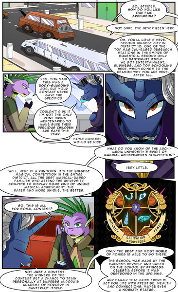 Size: 1280x2098 | Tagged: safe, artist:candyclumsy, derpibooru import, spike, oc, pony, unicorn, comic:revolution of harmony, horn, image, jpeg, limousine, logo, male, older, older spike, stallion, unicorn oc