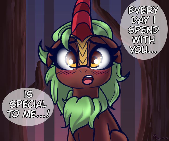 Size: 1200x1000 | Tagged: safe, artist:plaguemare, derpibooru import, cinder glow, summer flare, kirin, big eyes, blushing, cute, dialogue, drawthread, female, floppy ears, horn, image, png, positive ponies, request, solo, talking