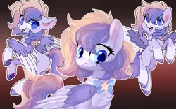 Size: 3200x2000 | Tagged: safe, artist:xvostik, derpibooru import, oc, oc:azure comet, unofficial characters only, pegasus, pony, bowtie, chest fluff, colored wings, female, freckles, image, mare, multicolored wings, png, spread wings, wings