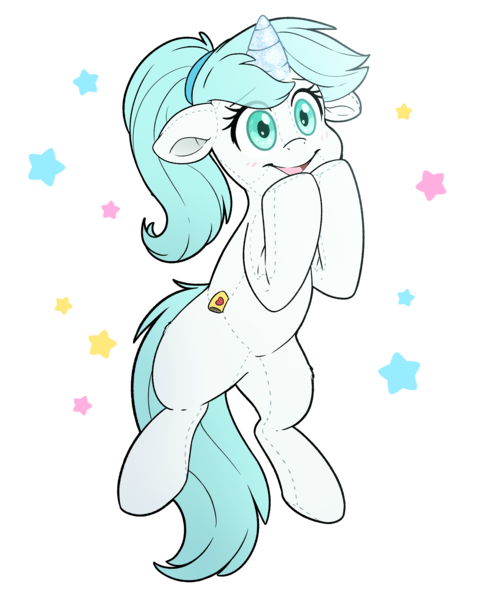 Size: 2700x3350 | Tagged: safe, artist:fluffyxai, derpibooru import, oc, oc:nine the divine, unofficial characters only, original species, plush pony, pony, unicorn, image, inanimate tf, label, plush transformation, plushie, plushie pony, png, seams, simple background, solo, sticker, transformation, transparent background