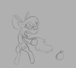 Size: 2000x1800 | Tagged: safe, artist:starscatterart, derpibooru import, apple bloom, earth pony, pony, atg 2022, bipedal, female, filly, foal, food, image, newbie artist training grounds, orange, png, scared, sketch, solo