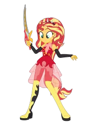 Size: 2788x3580 | Tagged: safe, artist:gmaplay, derpibooru import, sunset shimmer, cheer you on, equestria girls, equestria girls series, forgotten friendship, spoiler:eqg series (season 2), image, kamen rider ryuki, magic, png, ponied up, simple background, solo, sword, transparent background, weapon