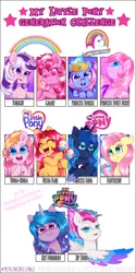 Size: 1296x2601 | Tagged: safe, artist:starember, derpibooru import, fiesta flair, fluttershy, galaxy (g1), izzy moonbow, princess luna, princess sparkle, toola roola, twilight (g1), zipp storm, pony, bust, g1, g2, g3, g4, g5, image, png, princess sweet berry