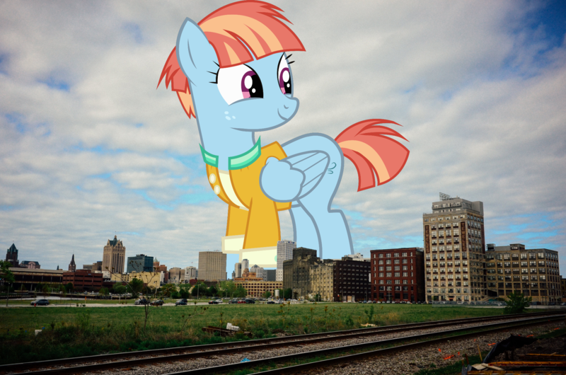 Size: 2048x1357 | Tagged: safe, artist:electrochoc, artist:thegiantponyfan, derpibooru import, windy whistles, pegasus, pony, cute, female, giant pegasus, giant pony, giantess, highrise ponies, image, irl, macro, mare, mega giant, milwaukee, photo, png, ponies in real life, windybetes, wisconsin
