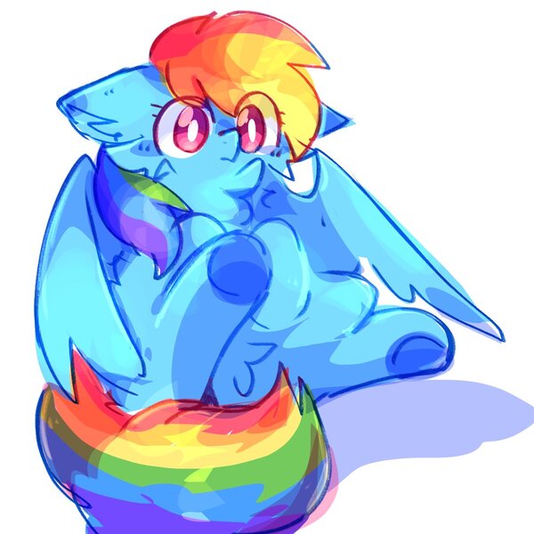 Size: 1080x1080 | Tagged: safe, artist:grey___cat, derpibooru import, rainbow dash, pegasus, pony, chest fluff, ear fluff, eye clipping through hair, female, floppy ears, image, jpeg, mare, partially open wings, simple background, solo, underhoof, white background, wings