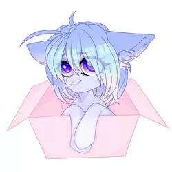 Size: 2000x2000 | Tagged: safe, artist:princessolmi, derpibooru import, oc, unofficial characters only, earth pony, pony, box, bust, cute, ear fluff, earth pony oc, eye clipping through hair, female, image, mare, png, pony in a box, simple background, smiling, solo, white background