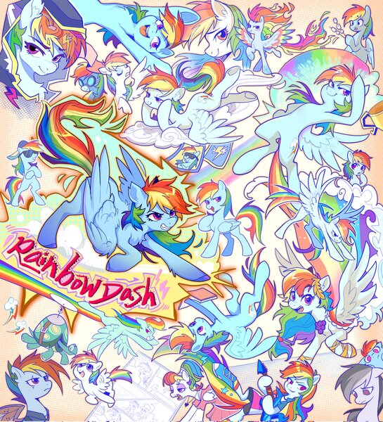 Size: 1860x2048 | Tagged: safe, artist:千雲九枭, derpibooru import, rainbow dash, tank, pegasus, pony, equestria girls, alternate hairstyle, alternate timeline, clothes, collage, crystal war timeline, discorded, dress, gala dress, hoodie, image, jpeg, megaradash, sunglasses, uniform, wonderbolts uniform