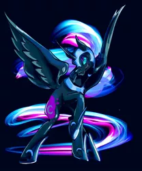 Size: 1706x2048 | Tagged: safe, artist:bestlifeb4, derpibooru import, nightmare moon, alicorn, pony, fangs, female, horn, image, jewelry, jpeg, looking at you, mare, profile, raised hoof, regalia, simple background, solo, spread wings, wings