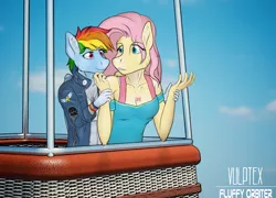 Size: 1500x1080 | Tagged: safe, derpibooru import, fluttershy, rainbow dash, anthro, pegasus, equestria girls, equestria girls series, rollercoaster of friendship, badge, bracelet, breasts, busty fluttershy, clothes, female, ferris wheel, flutterdash, holding hands, hug, hug from behind, image, jacket, jewelry, leather, leather jacket, lesbian, necklace, patch, png, shipping