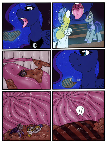 Size: 1280x1707 | Tagged: suggestive, artist:smallhorses, derpibooru import, princess luna, drool, drool string, endosoma, esophagus, image, jpeg, lunapred, mawshot, mucous, mucus, night guard, non-fatal vore, open mouth, oral invitation, royal guard, rugae, saliva puddle, salivating, slimy, squishy, taste buds, tongue out, unaware vore, uvula, vore