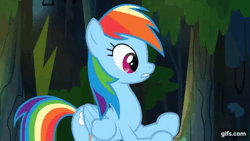 Size: 640x360 | Tagged: safe, derpibooru import, screencap, rainbow dash, pegasus, pony, daring don't, season 4, animated, eyes closed, female, floppy ears, flying, gif, gifs.com, image, mare, open mouth, punch, solo, spread wings, tree, wings