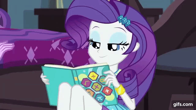 Size: 640x360 | Tagged: safe, derpibooru import, screencap, rarity, sci-twi, twilight sparkle, equestria girls, equestria girls series, the finals countdown, animated, book, bracelet, clothes, duo, duo female, eyes closed, female, gif, gifs.com, glasses, goofing off, hairpin, hoodie, image, jewelry, magazine, magazine cover, rarity peplum dress, smiling