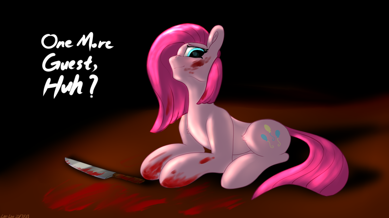 Size: 3840x2160 | Tagged: semi-grimdark, artist:leoliu0491, derpibooru import, pinkie pie, earth pony, pony, 4k, blood, female, high res, image, knife, mare, pinkamena diane pie, png, solo