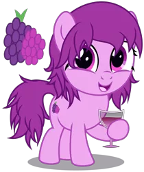 Size: 3110x3700 | Tagged: safe, artist:strategypony, derpibooru import, oc, oc:share dast, unofficial characters only, earth pony, pony, drink, earth pony oc, female, filly, foal, glass, grape juice, hoof hold, image, juice, looking at you, not berry punch, png, simple background, smiling, transparent background