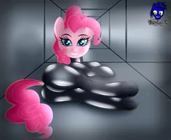 Size: 5075x4154 | Tagged: safe, artist:damlanil, derpibooru import, pinkie pie, earth pony, pony, balloonbutt, blushing, bodysuit, butt, catsuit, clothes, cute, diapinkes, dock, female, frog (hoof), grin, happy, image, latex, latex suit, looking at you, looking back, looking back at you, lying down, mare, pinkie spy, plot, png, rubber, shiny, side, smiling, smiling at you, solo, spy, spy suit, suit, tail, underhoof, vector, vent