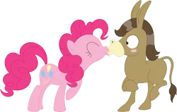 Size: 3570x2277 | Tagged: safe, artist:porygon2z, derpibooru import, pinkie pie, oc, oc:duncan, donkey, earth pony, pony, canon x oc, female, image, kissing, male, png, straight, surprise kiss