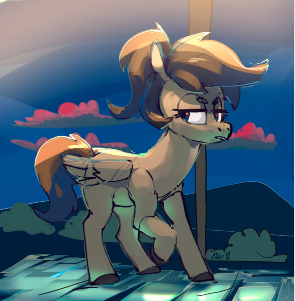 Size: 2257x2300 | Tagged: safe, artist:alumx, derpibooru import, oc, unofficial characters only, pegasus, pony, female, frown, high res, image, lidded eyes, mare, png, raised hoof, solo