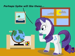 Size: 1600x1200 | Tagged: safe, artist:nebbie, derpibooru import, rarity, pony, unicorn, anus, butt, female, globe, hoof on chin, image, mare, nudity, plot, png, rubik's cube, simplistic anus, window