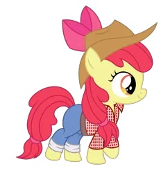 Size: 2471x2663 | Tagged: safe, artist:third uncle, derpibooru import, apple bloom, earth pony, pony, bow, clothes, denim, female, hair bow, hat, image, jeans, mare, pants, png, simple background, solo, transparent background, unmoving plaid