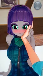 Size: 1080x1920 | Tagged: safe, artist:ratachu666, derpibooru import, maud pie, human, equestria girls, 3d, blushing, female, hand on face, image, koikatsu, looking at you, offscreen character, png, pov, solo focus