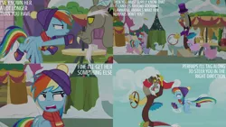 Size: 1280x720 | Tagged: safe, derpibooru import, edit, edited screencap, editor:quoterific, screencap, discord, rainbow dash, draconequus, pegasus, pony, sheep, best gift ever, duo, duo male and female, female, flying, image, male, mare, png, spread wings, text, wings