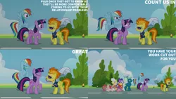 Size: 1280x720 | Tagged: safe, derpibooru import, edit, edited screencap, editor:quoterific, screencap, angel wings, rainbow dash, short fuse, sky stinger, spitfire, twilight sparkle, twilight sparkle (alicorn), vapor trail, alicorn, pegasus, pony, season 6, top bolt, eyes closed, female, flying, image, male, mare, open mouth, open smile, png, smiling, spread wings, stallion, text, whistle, whistle necklace, wings