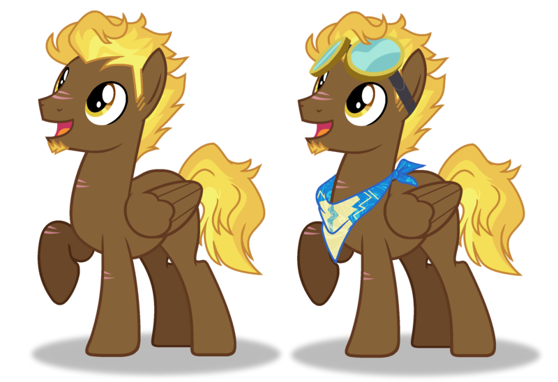 Size: 2760x1892 | Tagged: safe, artist:spectrumnightyt, derpibooru import, oc, oc:sunbursn dust, unofficial characters only, pegasus, pony, base, folded wings, goggles, high res, image, magical lesbian spawn, male, offspring, open mouth, open smile, parent:derpy hooves, parent:spitfire, parents:derpfire, pegasus oc, png, raised hoof, shadow, simple background, smiling, solo, stallion, transparent background, wings