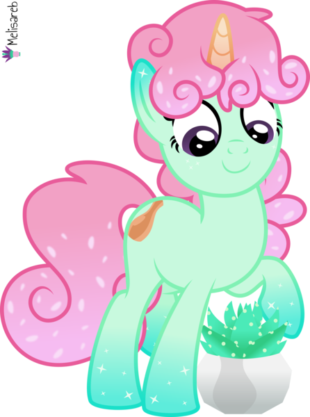 Size: 4000x5387 | Tagged: safe, artist:melisareb, derpibooru import, part of a set, pony, unicorn, .svg available, absurd resolution, crossover, female, gradient hooves, gradient mane, gradient tail, image, kleptocorns, looking down, mare, plant, png, pots (kleptocorns), potted plant, raised hoof, simple background, solo, tail, transparent background, vector