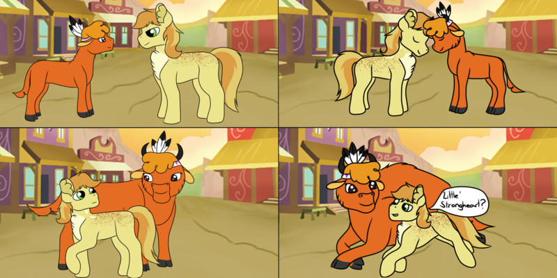 Size: 1280x640 | Tagged: safe, artist:princessshadowluna, derpibooru import, braeburn, little strongheart, braeheart, comic, female, image, male, png, shipping, straight