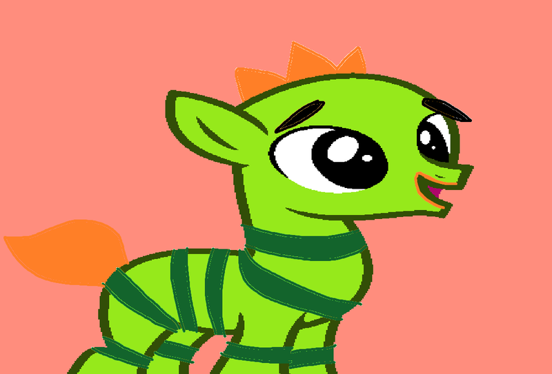 Size: 1102x748 | Tagged: safe, artist:disneyponyfan, derpibooru import, ponified, earth pony, monster pony, pony, base used, black sclera, brobee, colt, eyebrows, foal, full body, g4, image, lips, male, monster, ms paint, orange hair, orange mane, orange tail, png, red background, red lips, simple background, smiling, solo, standing, stripes, tail, yo gabba gabba