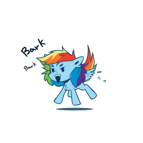 Size: 3543x3543 | Tagged: safe, artist:buvanybu, derpibooru import, rainbow dash, pegasus, pony, angry, barking, behaving like a dog, chibi, female, image, jpeg, mare, open mouth, rainbow dog, simple background, solo, spread wings, white background, wings