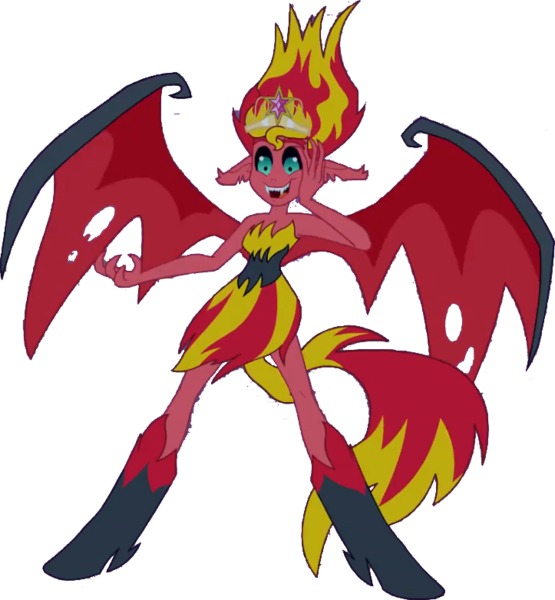 Size: 723x782 | Tagged: safe, artist:pascalmulokozi2, derpibooru import, edit, edited screencap, screencap, sunset shimmer, demon, human, equestria girls, equestria girls (movie), background removed, bare shoulders, big crown thingy, demon wings, element of magic, evil laugh, female, hand on face, image, jewelry, laughing, open mouth, open smile, png, regalia, simple background, sleeveless, smiling, solo, strapless, sunset satan, transparent background, wings