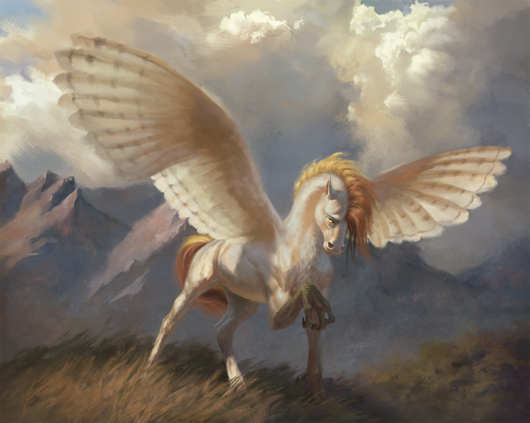 Size: 2000x1596 | Tagged: safe, alternate version, artist:bra1neater, derpibooru import, oc, oc:silent flight, unofficial characters only, hippogriff, horse, chest fluff, cloud, cloudy, fine art emulation, fluffy, grass, hoers, image, looking at something, male, mountain, mountain range, png, raised claw, raised hoof, realistic wings, solo, spread wings, talons, wings
