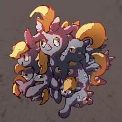 Size: 3350x3350 | Tagged: safe, artist:inkhooves, derpibooru import, derpy hooves, pegasus, pony, amalgam, body horror, conjoined, cursed image, cute, eldritch abomination, female, happy, high res, i just don't know what went wrong, image, mare, multeity, multiple heads, not salmon, png, raised hoof, simple background, solo, unstoppable force of derp, wat
