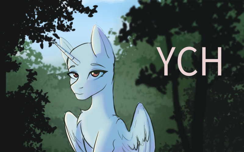 Size: 2560x1600 | Tagged: safe, artist:tanatos, derpibooru import, oc, alicorn, auction, commission, forest, image, png, tree, ych sketch, your character here