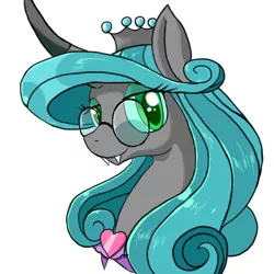 Size: 640x640 | Tagged: safe, artist:a.s.e, derpibooru import, queen chrysalis, changeling, changeling queen, insect, female, glasses, happy, heart, image, jpeg, looking at you, mirror universe, queen, reversalis, simple background, solo, solo female, white background