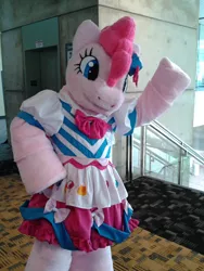 Size: 1920x2560 | Tagged: safe, artist:brinycosplay, derpibooru import, pinkie pie, human, bronycon, bronycon 2014, clothes, costume, dress, fursuit, gala dress, image, irl, irl human, jpeg, photo