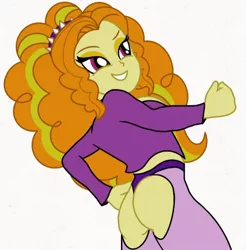 Size: 720x732 | Tagged: suggestive, artist:ygr64, derpibooru import, adagio dazzle, equestria girls, adagio dat-azzle, ass, assless chaps, breasts, busty adagio dazzle, butt, female, grin, image, jpeg, looking away, low angle, rear view, simple background, smiling, solo, solo female, white background