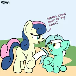 Size: 2000x2000 | Tagged: safe, artist:dafiltafish, derpibooru import, bon bon, lyra heartstrings, sweetie drops, pony, atg 2022, female, image, lesbian, lyrabon, newbie artist training grounds, png, shipping, speech bubble