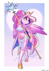 Size: 2766x3945 | Tagged: safe, artist:lummh, derpibooru import, princess cadance, alicorn, anthro, unguligrade anthro, abstract background, beautiful, beautisexy, cloak, cloaked, clothes, crystal heart, crystal princess, cute, female, g4, heart, holiday, hooves, image, jpeg, ponytail, pregnant, priestess, princess of love, sexy, socks, solo, staff, stockings, thigh highs, valentine's day