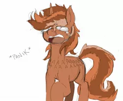 Size: 1775x1471 | Tagged: safe, artist:anearbyanimal, oc, oc:sign, unofficial characters only, pony, unicorn, body writing, female, horn, image, jpeg, mare, open mouth, panicking, raised hoof, simple background, solo, unicorn oc, white background