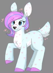 Size: 1652x2260 | Tagged: safe, artist:itsmeelement, derpibooru import, oc, oc:dyn, unofficial characters only, deer, blue eyes, blushing, chest fluff, cute, eyelashes, fluffy tail, happy, heart, image, kiss mark, lipstick, long mane, multicolored mane, png, simple background, tail