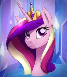 Size: 1400x1600 | Tagged: safe, artist:anearbyanimal, part of a set, princess cadance, alicorn, pony, bust, crown, eye clipping through hair, eyebrows visible through hair, female, horn, image, jewelry, jpeg, looking at you, mare, portrait, regalia, smiling, solo