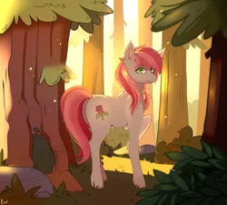 Size: 2421x2177 | Tagged: safe, artist:evangle, derpibooru import, roseluck, pony, collar, commission, commissioner:doom9454, cute, forest, image, jpeg, pet tag, pony pet, rosepet, tree