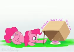 Size: 4096x2896 | Tagged: safe, artist:chiefywiffy, derpibooru import, pinkie pie, earth pony, pony, cardboard box, cute, diapinkes, donut, female, food, image, jpeg, male, mare, reaching, solo, tongue out, trap (device)
